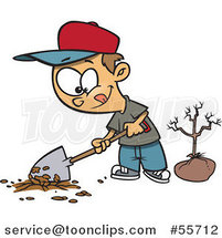 Cartoon White Boy Digging a Hole to Plant a Tree on Arbor Day by Toonaday