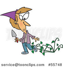 Cartoon White Lady Being Attacked by Bad Weeds by Toonaday