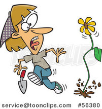 Cartoon Flower Springing up and Scaring a Dirty Blond White Lady in a Garden by Toonaday