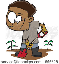 Cartoon Black Boy Digging in a Garden by Toonaday
