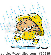 Cartoon Boy Wearing Rain Gear and Playing in April Showers by Toonaday
