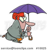 Cartoon Paranoid Business Man Wearing a Helmet Under an Umbrella by Toonaday