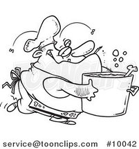 Cartoon Black and White Line Drawing of a Gross Chef by Toonaday
