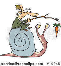 Cartoon Business Man Progressing a Snail with a Carrot by Toonaday