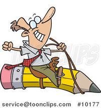 Cartoon Satisfied Business Man Riding a Pencil by Toonaday