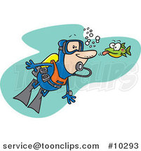 Cartoon Fish Sticking His Tongue out at a Scuba Diver by Toonaday