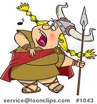 Cartoon Blond Female Viking Singing a Song and Holding a Spear by Toonaday
