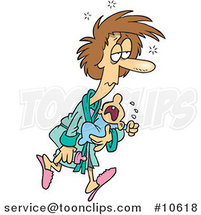 Cartoon Sleepless Mother Carrying a Crying Baby by Toonaday