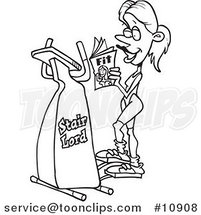 Cartoon Black and White Line Drawing of a Lady Exercising on a Stair Lord by Toonaday