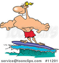 Cartoon Buff Surfer Riding a Wave by Toonaday