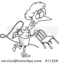 Cartoon Black and White Line Drawing of a Mean Business Woman with a Whip by Toonaday