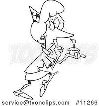 Cartoon Black and White Outline Design of a Secretive Lady Holding a Birthday Cupcake by Toonaday