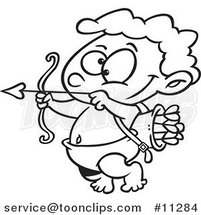 Cartoon Line Art Design of a Little Cupid Practicing with Arrows by Toonaday