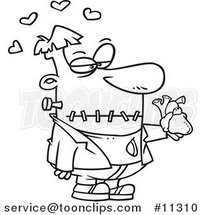 Cartoon Line Art Design of Frankenstein Holding a Heart by Toonaday
