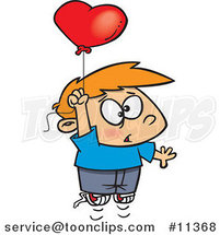 Cartoon Boy Floating Upwards with a Heart Balloon by Toonaday
