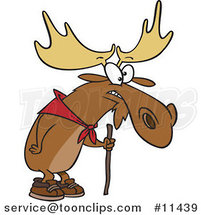 Cartoon Hiking Moose Using a Walking Stick by Toonaday