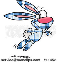 Cartoon Jumping Blue Plaid Easter Bunny by Toonaday