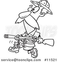 Cartoon Big Game Hunter with a Rifle Black and White Outline by Toonaday