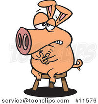 Cartoon Pig Sitting on a Stool by Toonaday