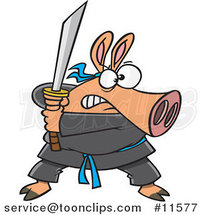 Cartoon Ninja Pig with Sword by Toonaday