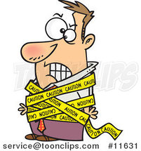 Cartoon Business Man Tied in Caution Tape by Toonaday