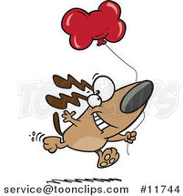 Cartoon Birthday Dog Running with a Party Balloon by Toonaday