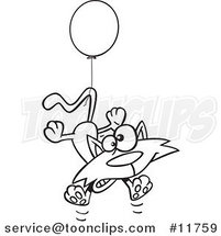 Cartoon Outlined Birthday Cat Floating with a Party Balloon by Toonaday