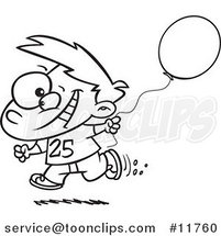 Cartoon Outlined Birthday Boy Running with a Party Balloon by Toonaday