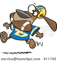 Cartoon Football Dog Character Running with the Ball in His Mouth by Toonaday