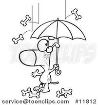 Cartoon Outlined Dog Under an Umbrella in Bone Rain by Toonaday
