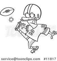 Cartoon Outlined Football Player Kicking by Toonaday