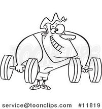 Cartoon Outlined Strong Body Builder Holding Dumbbells by Toonaday