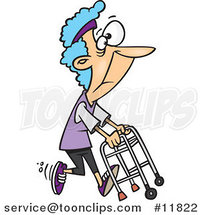Cartoon Healthy Granny Exercising with Her Walker by Toonaday