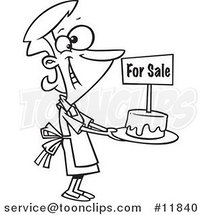 Cartoon Outlined Bake Sale Lady Holding out a Cake by Toonaday