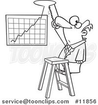 Cartoon Outlined Business Man Cutting a Hole in the Ceiling for His Profit Chart by Toonaday