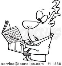 Cartoon Outlined Business Man Reading the Stock Market News by Toonaday