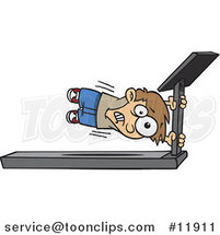 Cartoon Boy Holding onto a Treadmill Bar by Toonaday