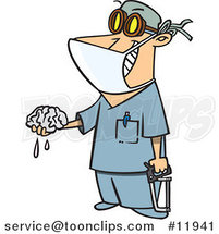 Cartoon Surgeon Holding a Saw and Brain by Toonaday