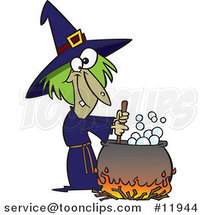 Cartoon Warted Green Witch Stirring Her Potion by Toonaday