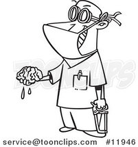 Cartoon Outlined Surgeon Holding a Brain out by Toonaday