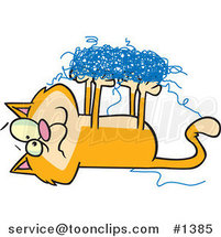 Cartoon Orange Cat Tangled in String by Toonaday