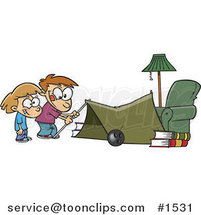 Cartoon Kids Setting up a Camping Tent in a Living Room by Toonaday