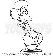 Cartoon Black and White Outline Design of a Pregnant Lady Holding Her Belly by Toonaday