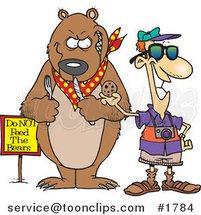 Cartoon Tourist Feeding a Cookie to a Bear for a Photo Op by Toonaday