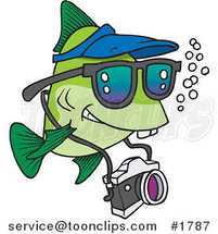 Cartoon Fish Tourist Swimming with a Camera by Toonaday