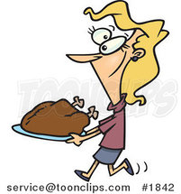 Cartoon Lady Carrying a Roasted Turkey by Toonaday