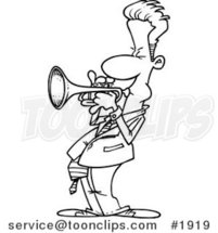 Cartoon Black and White Line Drawing of a Trumpet Player by Toonaday