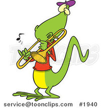 Cartoon Lizard Playing a Trombone by Toonaday