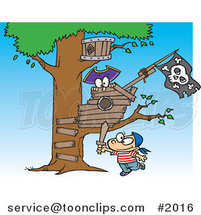 Cartoon Boy Playing near His Pirate Tree House by Toonaday