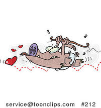 Cartoon Nasty Pig Cupid Surrounded by Flies, Smoking a Cigar and Chasing After Hearts with a Bow by Toonaday